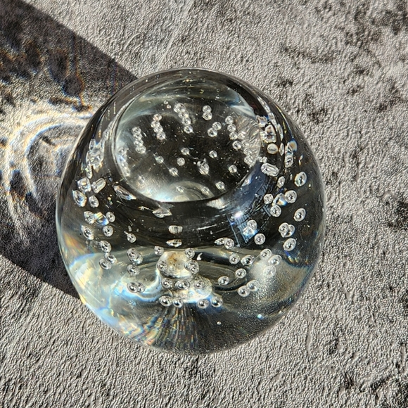 Clear glass blown apple floating orbs paperweight 10oz home decor minimalist mcm - Picture 4 of 8